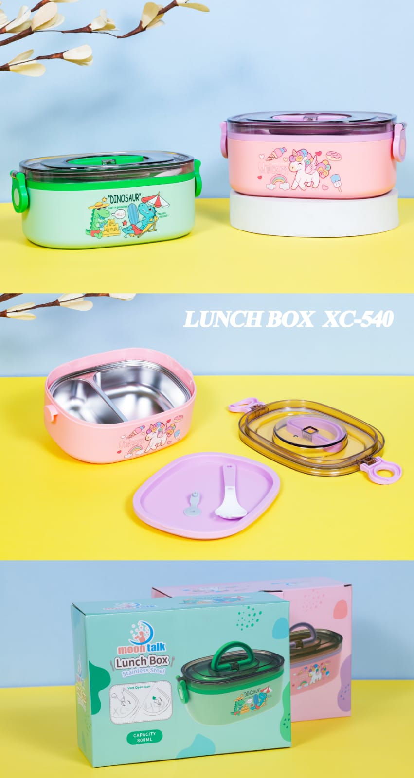 Lunch Box for School Kids | Unicorn Lunch Box with Spoon, Compartment Lunch Box, Tiffin Box for School, Lunch Box for Kids, Lunch Box Container, Lunch Box for Dry Foods (Unicorn)