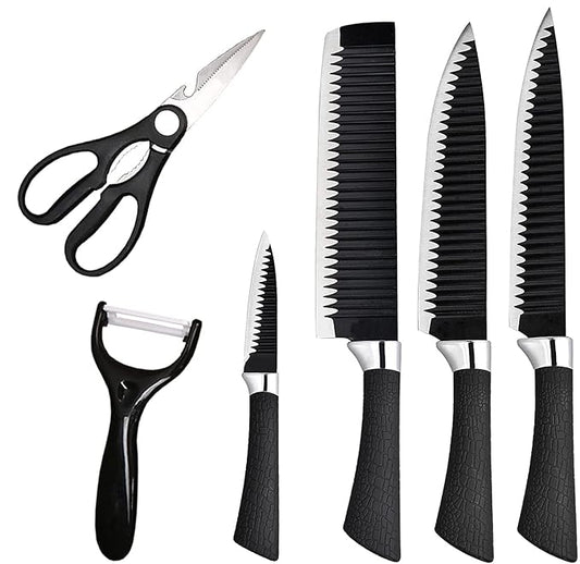 Camin , Non-Stick Knife Set, 6 Pcs, High Carbon Stainless Steel, Ergonomic Soft Grip Handles, Super Sharp, for Kitchen, Professionals, Chef