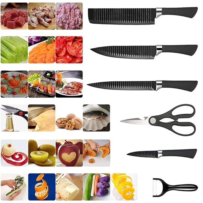 Camin , Non-Stick Knife Set, 6 Pcs, High Carbon Stainless Steel, Ergonomic Soft Grip Handles, Super Sharp, for Kitchen, Professionals, Chef