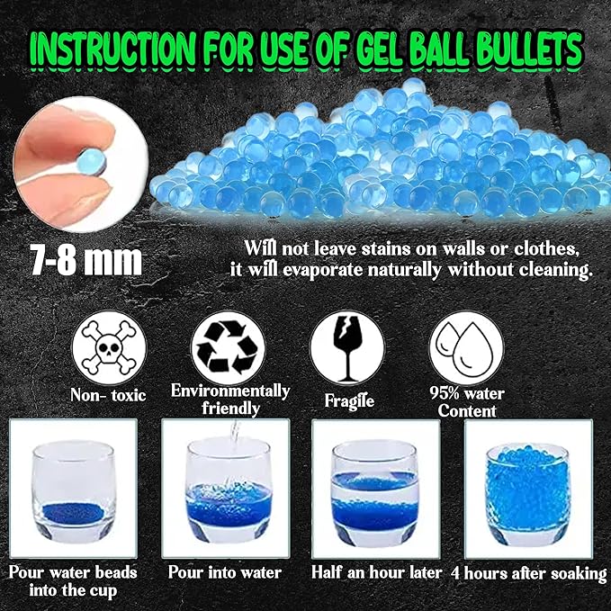 Camin Gel Blaster Balls Ammo Gun Refill for Kids Boys Age 5 Years above 10000 Gel Balls, 50g