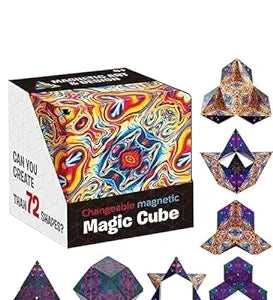 Camin Magic Cube Shape Shifting Puzzle Box - Magnetic Cube Puzzle Fun Cube - Fidget Cube Mind-Challenging Fun Game Magnetic Cube Transforms Into Over 72 Shapes