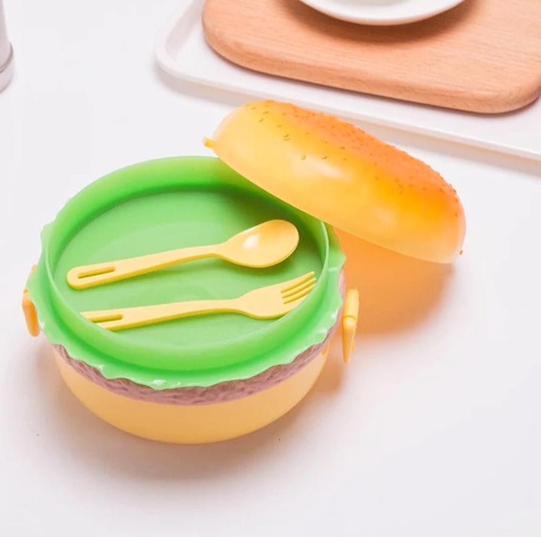 CAMIN Burger Shaped Kids Lunch Box, Leak Proof Plastic with Compartments