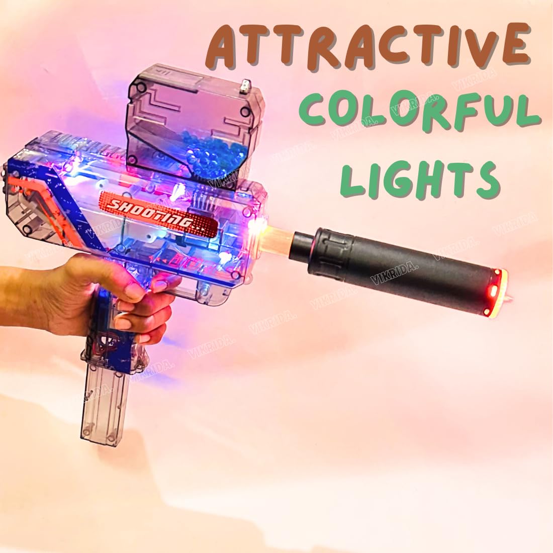 camin 2 in 1 with LED Lights Electric Uzi Gel Ball Blaster Gun & Foam Blaster Toy for Outdoor Activities Shooting Time with 5000 Gel Ball for Adult Original Airsoft Gun Automatic