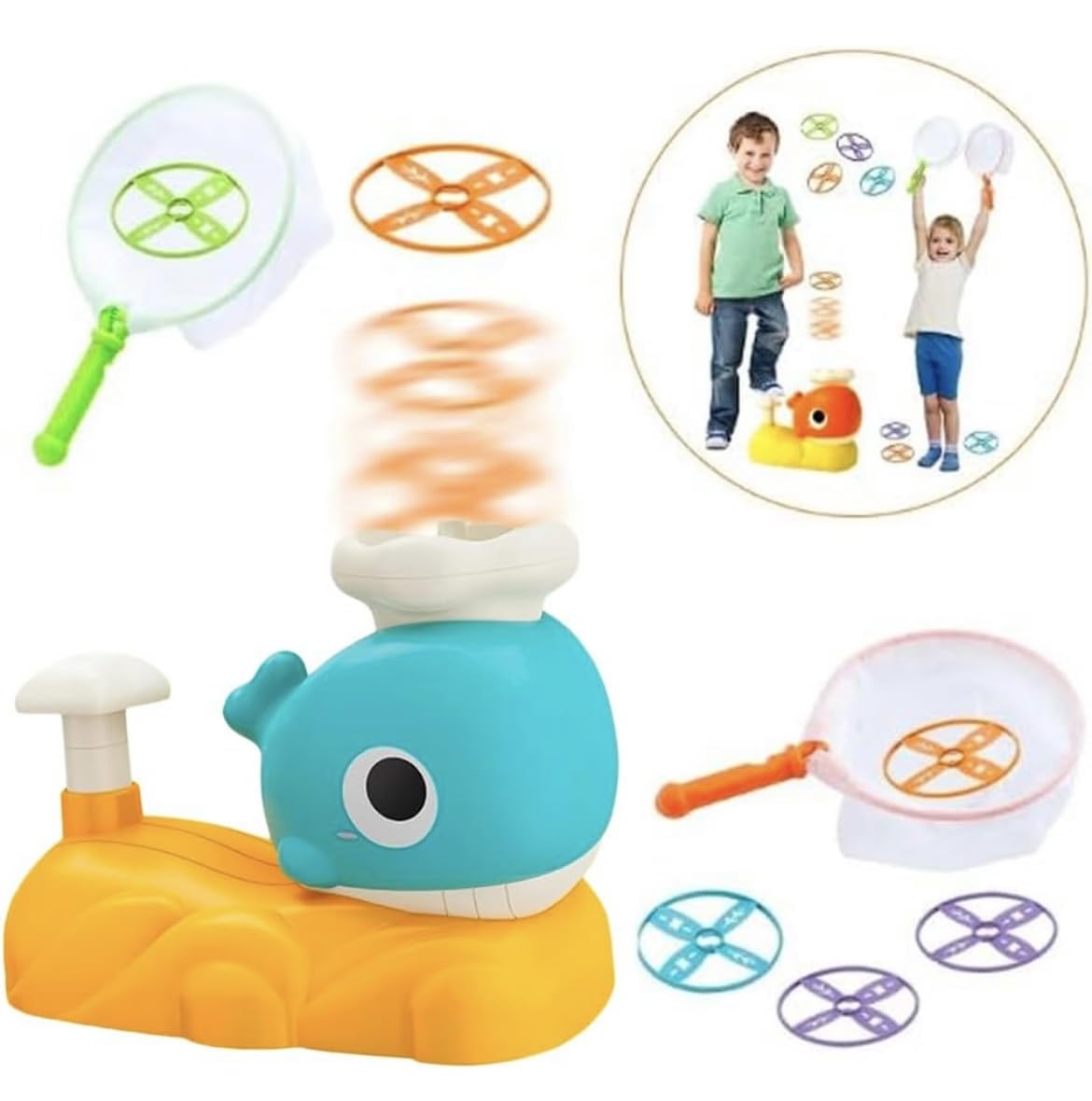 Camin Disc Launcher, Flying Disc Launcher Toy, Step-On Flying Saucer Launch Toy Set Backyard Games and Activities for Children & Family (Whale)