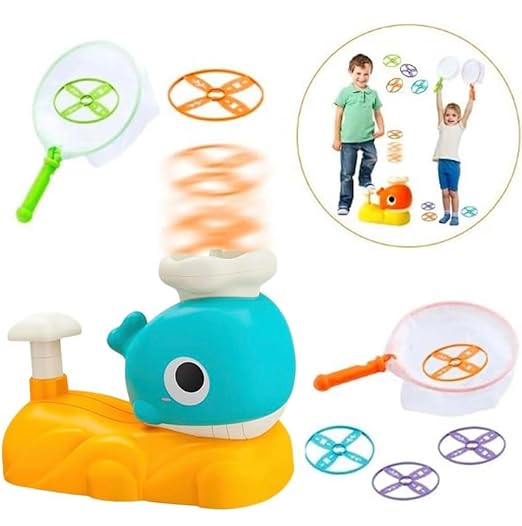 Camin Disc Launcher, Flying Disc Launcher Toy, Step-On Flying Saucer Launch Toy Set Backyard Games and Activities for Children & Family (Whale)