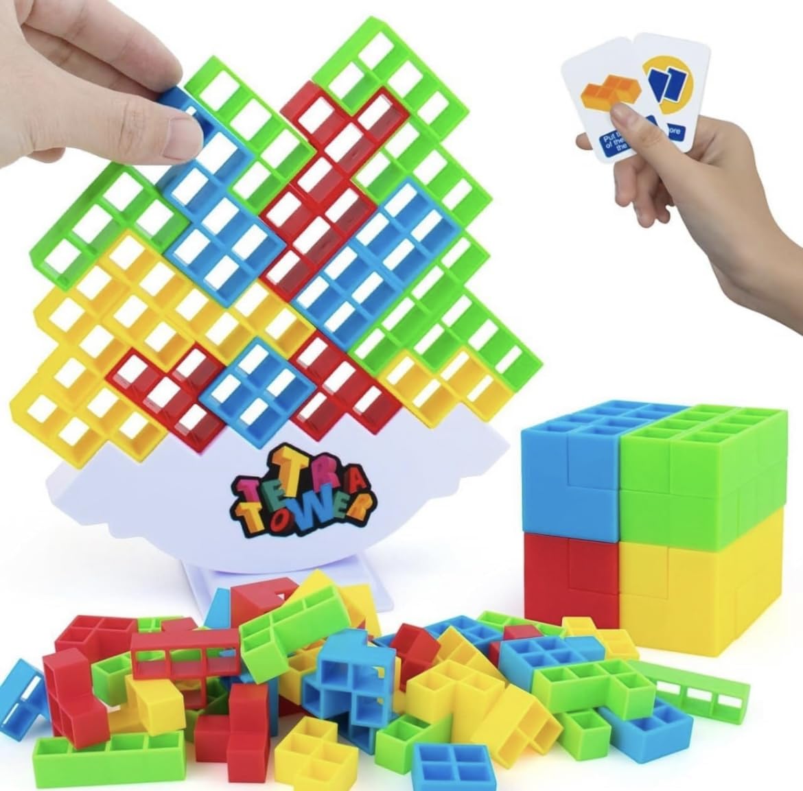 Camin 16 Pcs Tower Balance Stacking Building Blocks Game, Board Games for 2 Players Family Games, Parties, Travel, Kids & Adults Building Blocks Toy (Classic Wooden)