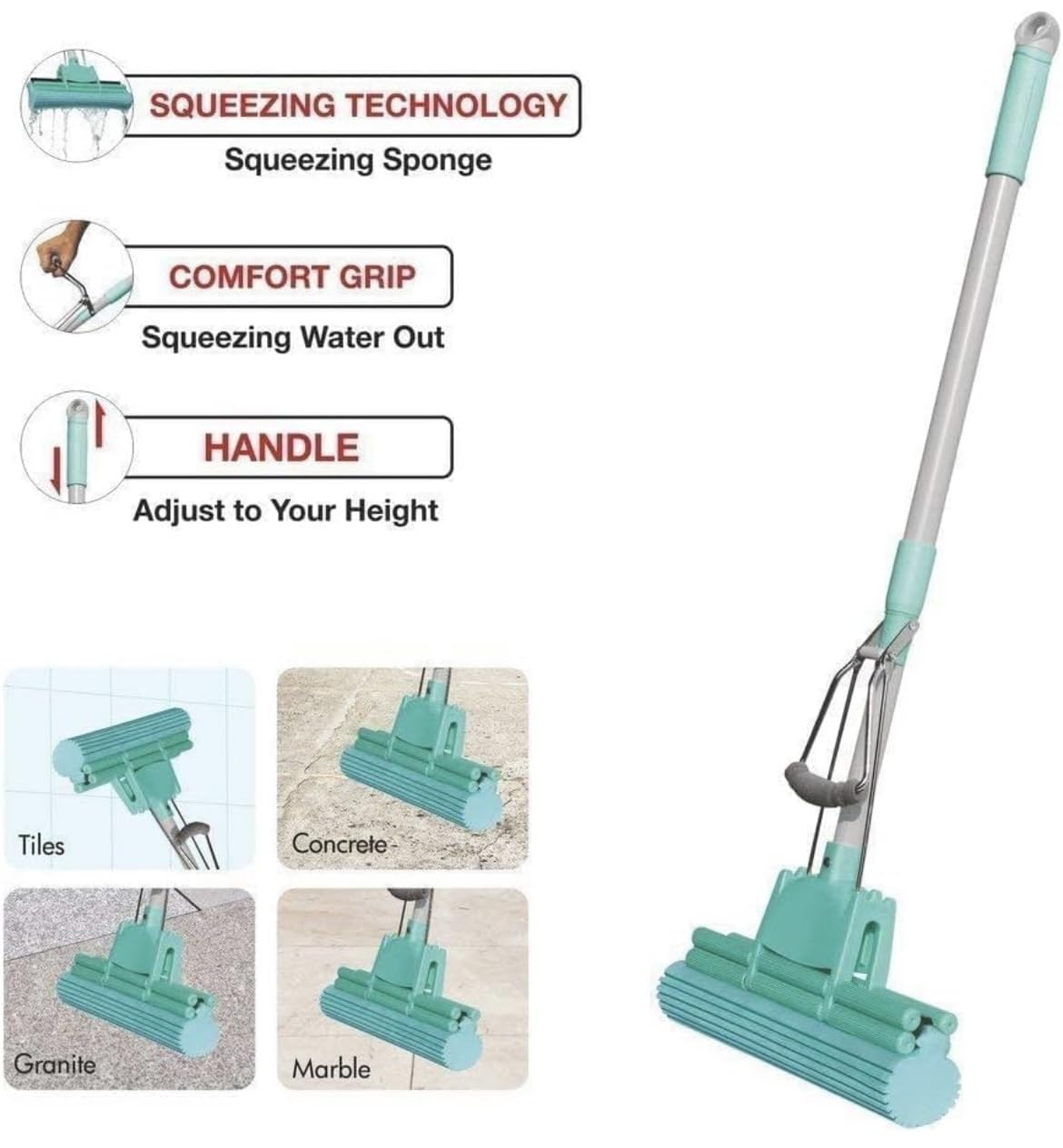 CAMIN Floor Cleaning Sponge Mop with Stainless Steel Head, for Bathroom and Floor Cleaning