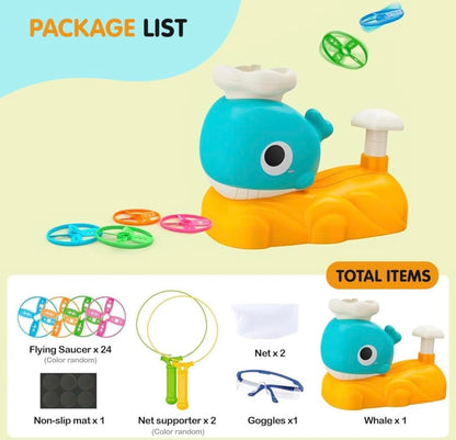 Camin Disc Launcher, Flying Disc Launcher Toy, Step-On Flying Saucer Launch Toy Set Backyard Games and Activities for Children & Family (Whale)