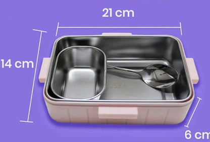 CAMIN Box with Bowl and Spoon, Single Compartment, Rectangular Shape 600 ml+100 ml (Dino)