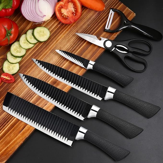 Camin , Non-Stick Knife Set, 6 Pcs, High Carbon Stainless Steel, Ergonomic Soft Grip Handles, Super Sharp, for Kitchen, Professionals, Chef