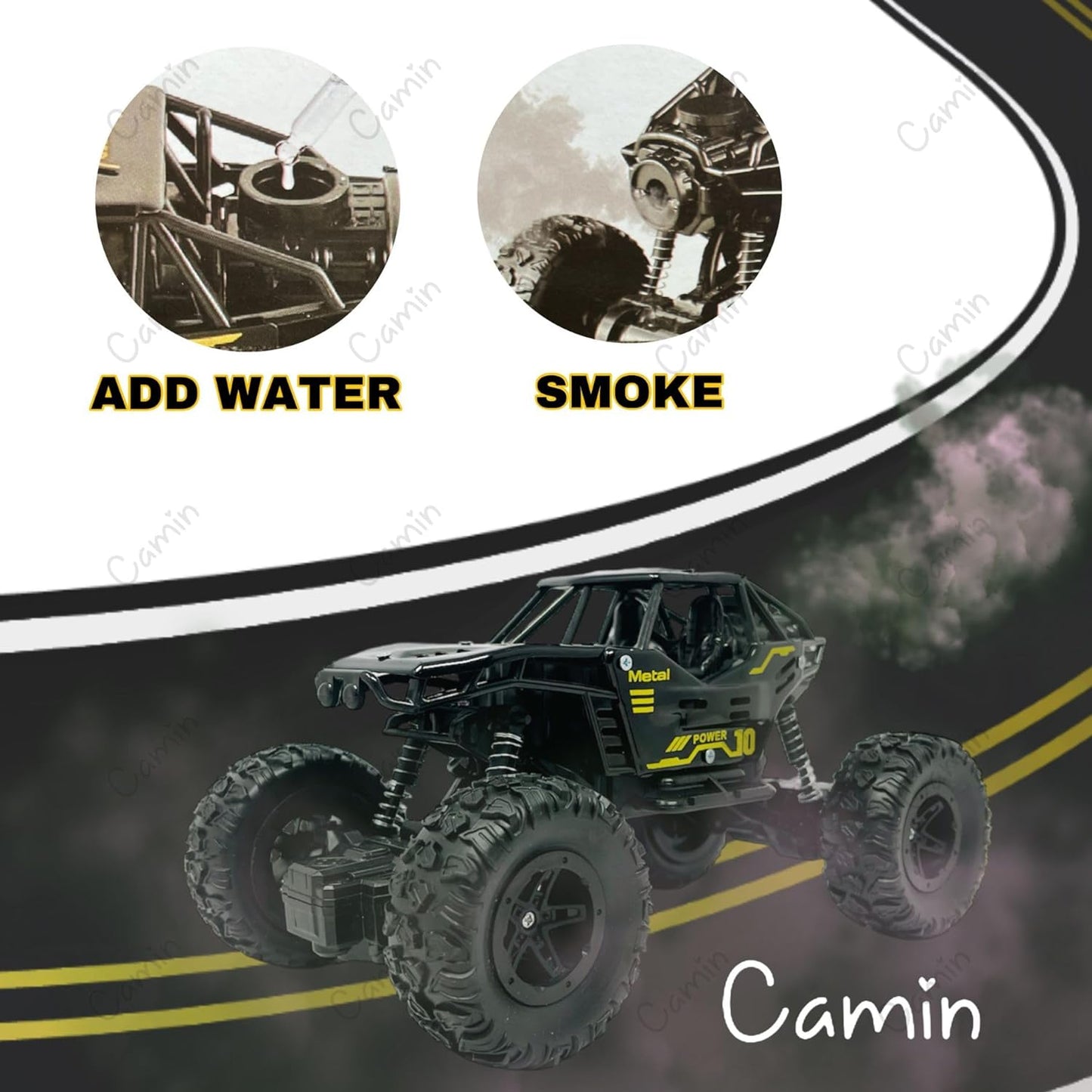 Camin Remote Control Monster Truck Rock Crawler, Smoke Effect, Climbing RC Toy Vehicle Car for Kids, Boys and Girls (Black)