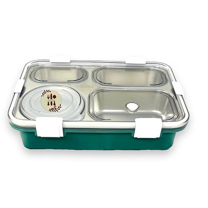 CAMIN Stainless Steel Lunch Box 4 Compartment with Steel Cutlery, Heat ...