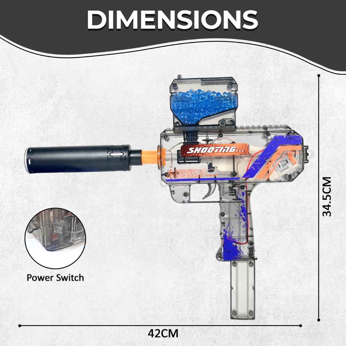 camin 2 in 1 with LED Lights Electric Uzi Gel Ball Blaster Gun & Foam Blaster Toy for Outdoor Activities Shooting Time with 5000 Gel Ball for Adult Original Airsoft Gun Automatic