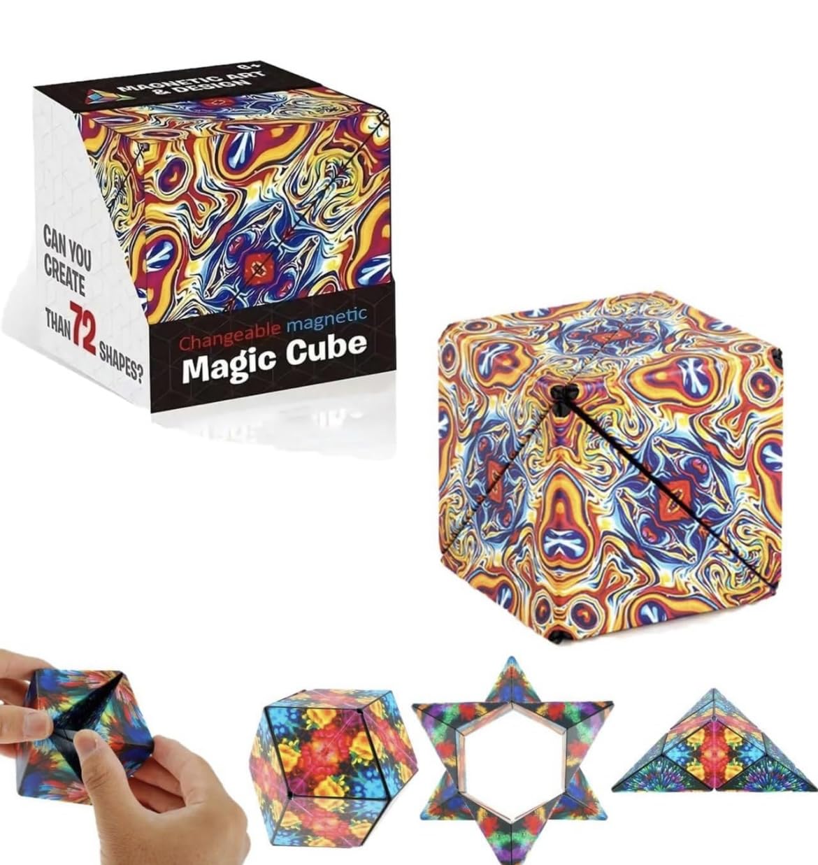 Camin Magic Cube Shape Shifting Puzzle Box - Magnetic Cube Puzzle Fun Cube - Fidget Cube Mind-Challenging Fun Game Magnetic Cube Transforms Into Over 72 Shapes