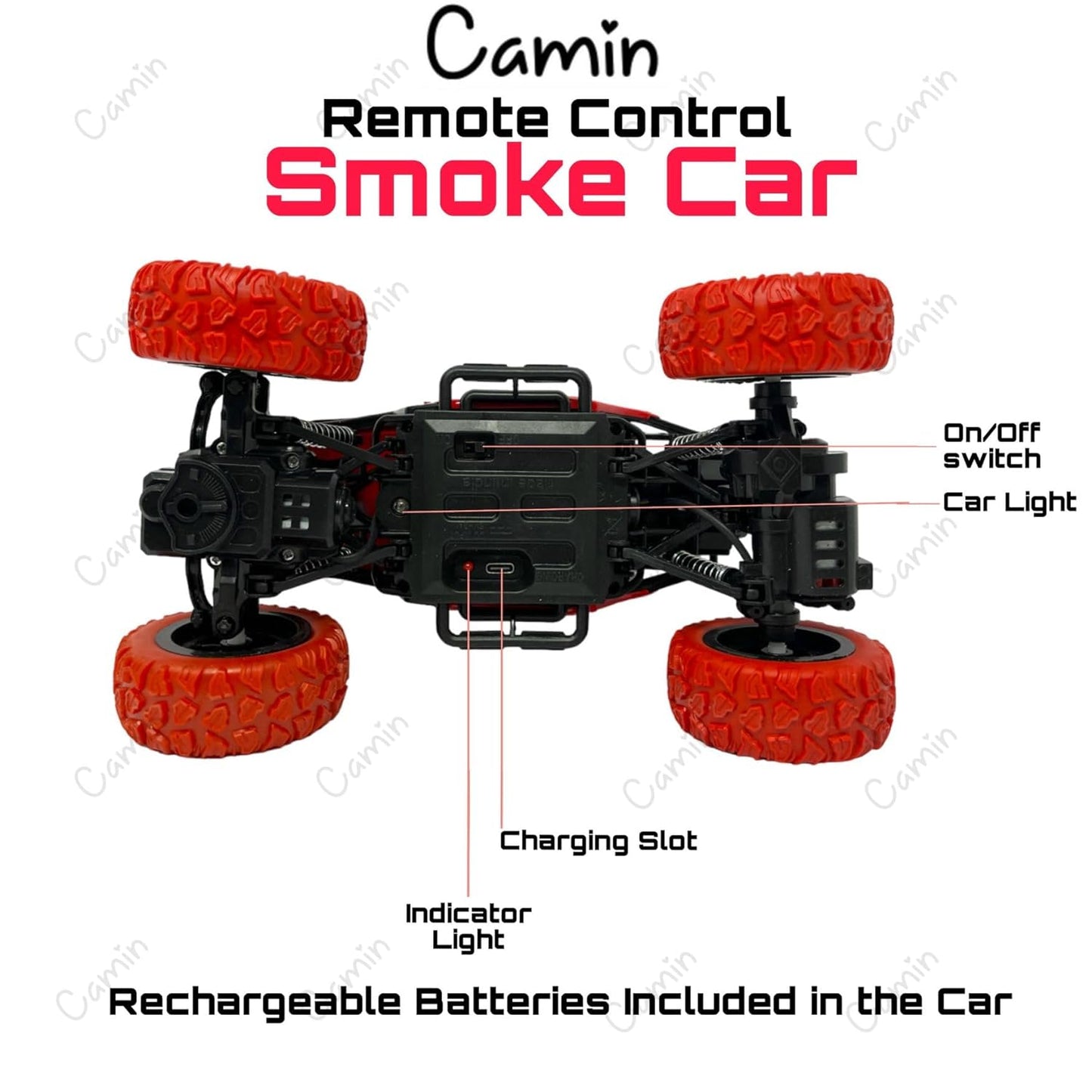 Camin Remote Control Monster Truck Rock Crawler, Smoke Effect, Climbing RC Toy Vehicle Car for Kids, Boys and Girls (Black)