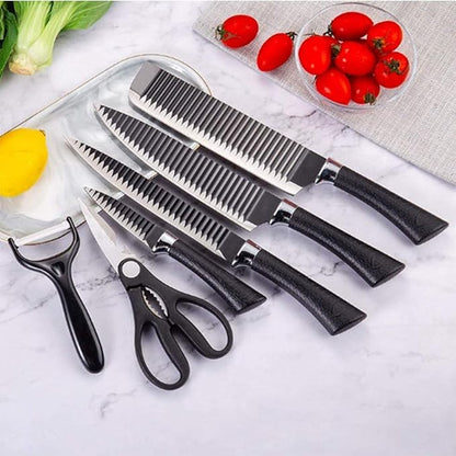 Camin , Non-Stick Knife Set, 6 Pcs, High Carbon Stainless Steel, Ergonomic Soft Grip Handles, Super Sharp, for Kitchen, Professionals, Chef