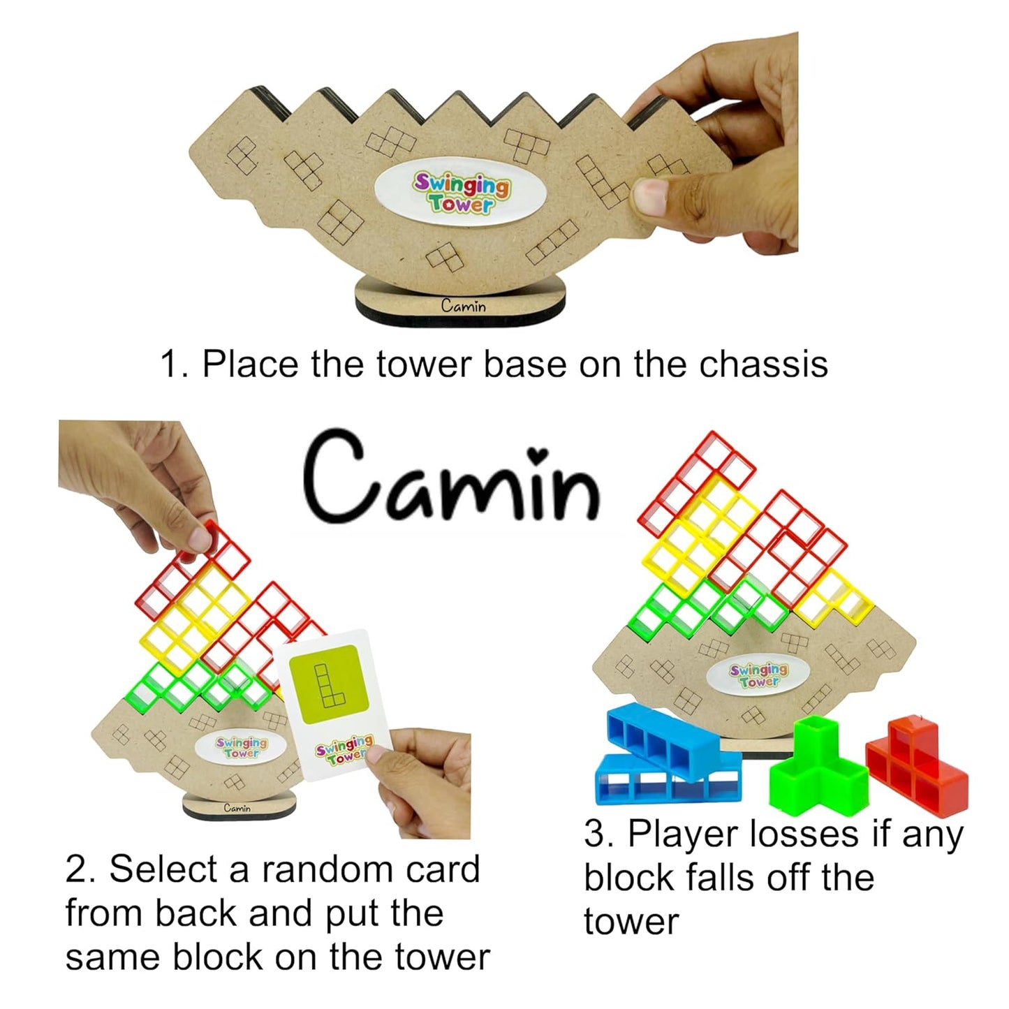 Camin 16 Pcs Tower Balance Stacking Building Blocks Game, Board Games for 2 Players Family Games, Parties, Travel, Kids & Adults Building Blocks Toy (Modern Plastic)