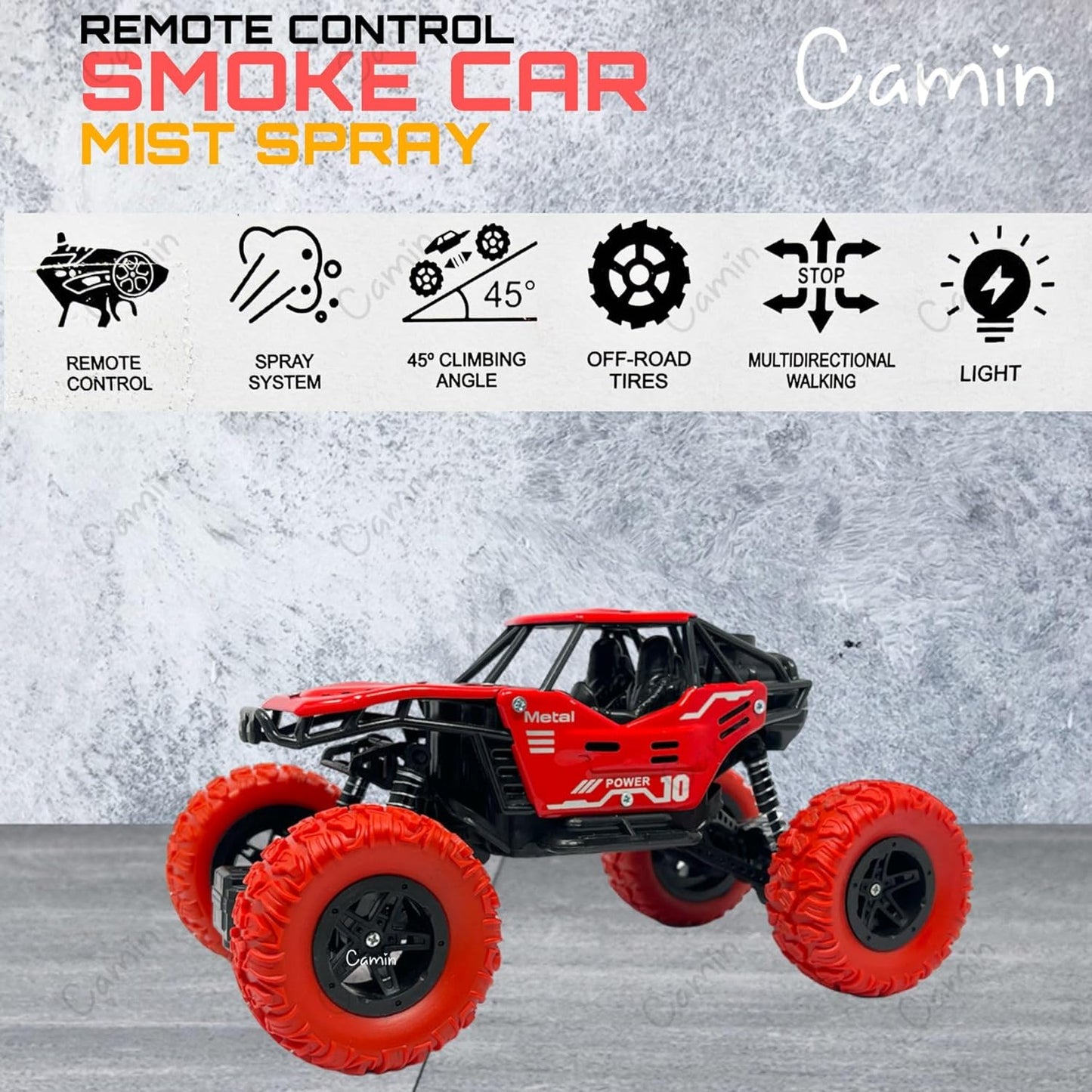 Camin Remote Control Monster Truck Rock Crawler, Smoke Effect, Climbing RC Toy Vehicle Car for Kids, Boys and Girls (Black)