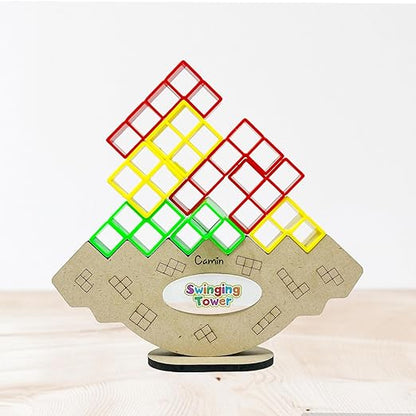 Camin 16 Pcs Tower Balance Stacking Building Blocks Game, Board Games for 2 Players Family Games, Parties, Travel, Kids & Adults Building Blocks Toy (Classic Wooden)