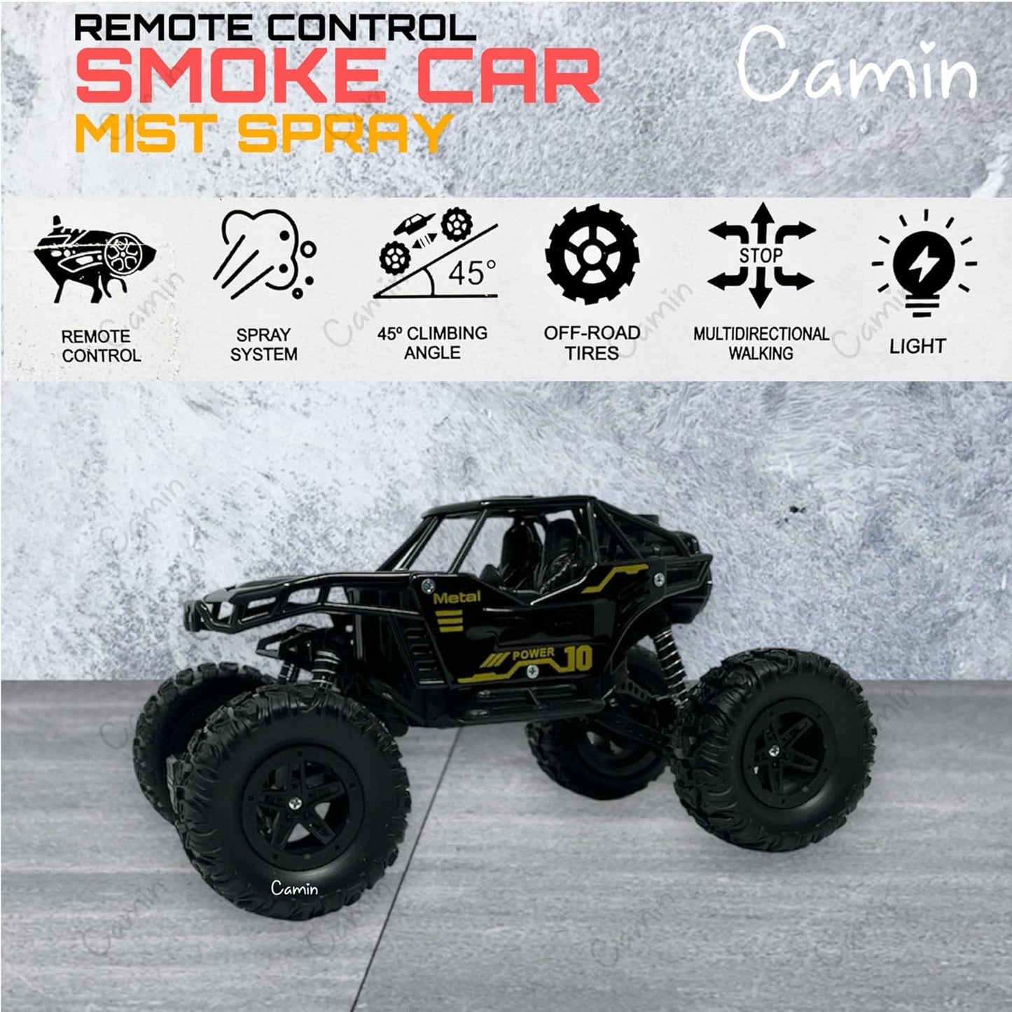 Camin Remote Control Monster Truck Rock Crawler, Smoke Effect, Climbing RC Toy Vehicle Car for Kids, Boys and Girls (Black)