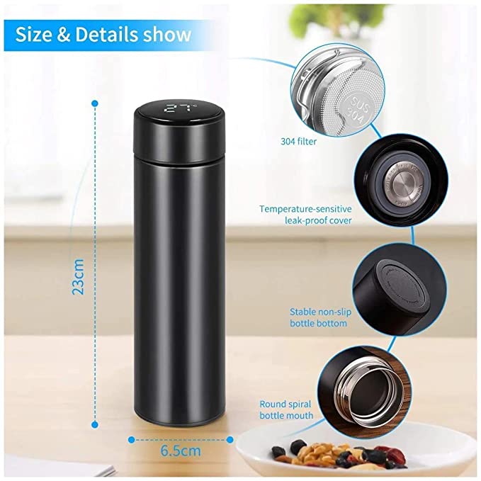 Stainless Steel Temperature Water Bottle Thermos, Double Wall Vacuum Intelligent Cup with LCD Smart Display