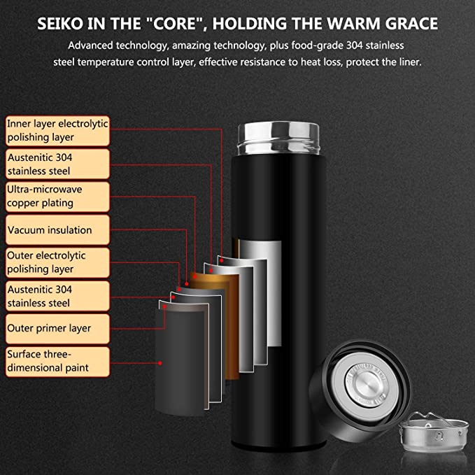 Stainless Steel Temperature Water Bottle Thermos, Double Wall Vacuum Intelligent Cup with LCD Smart Display